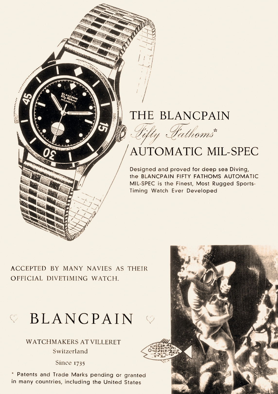advertising of the blancpain fifty fathoms mil spec in the 1950s cblancpain